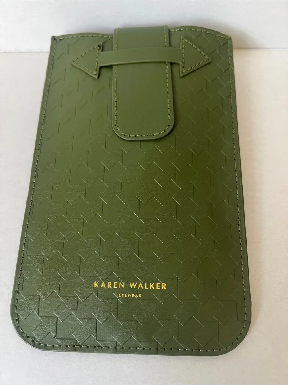 Karen Walker Olive Green Weaved Leather Look Eye Glasses Pouch